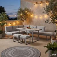 DINING-LOUNGESET - Aluminium / Polyester - Hellgrau - 5-teilig - Hellgrau, Glas/Textil - home24