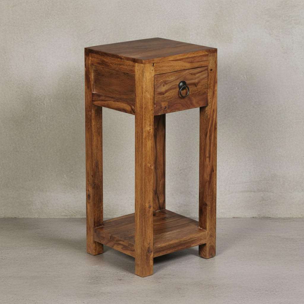 BEISTELLTISCH – Massivholz 30x30x68 cm mit Ablage und Schublade handgefertigt - Braun, Holz (30/30/68cm) - KADIMA DESIGN