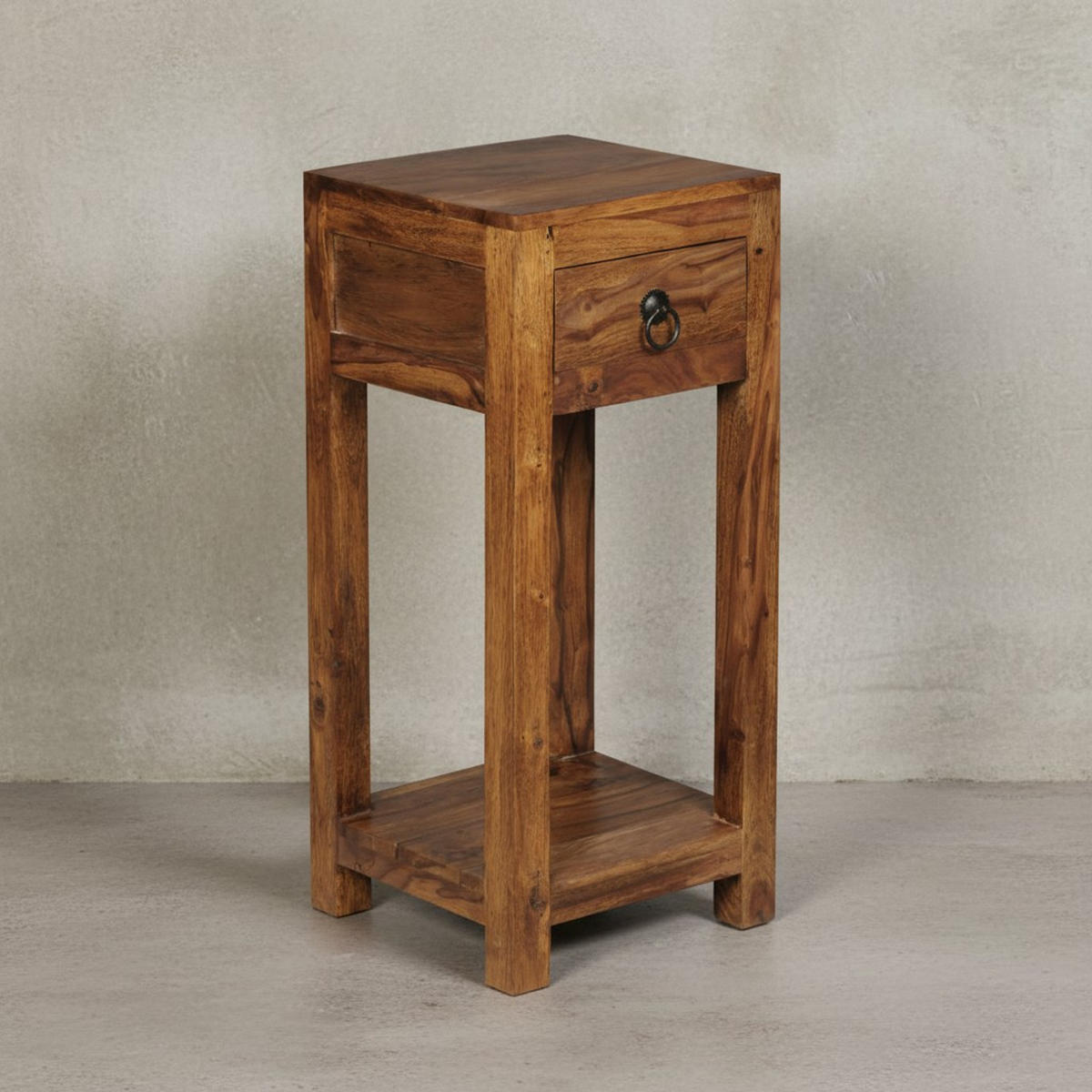 BEISTELLTISCH – Massivholz 30x30x68 cm mit Ablage und Schublade handgefertigt - Braun, Holz (30/30/68cm) - KADIMA DESIGN