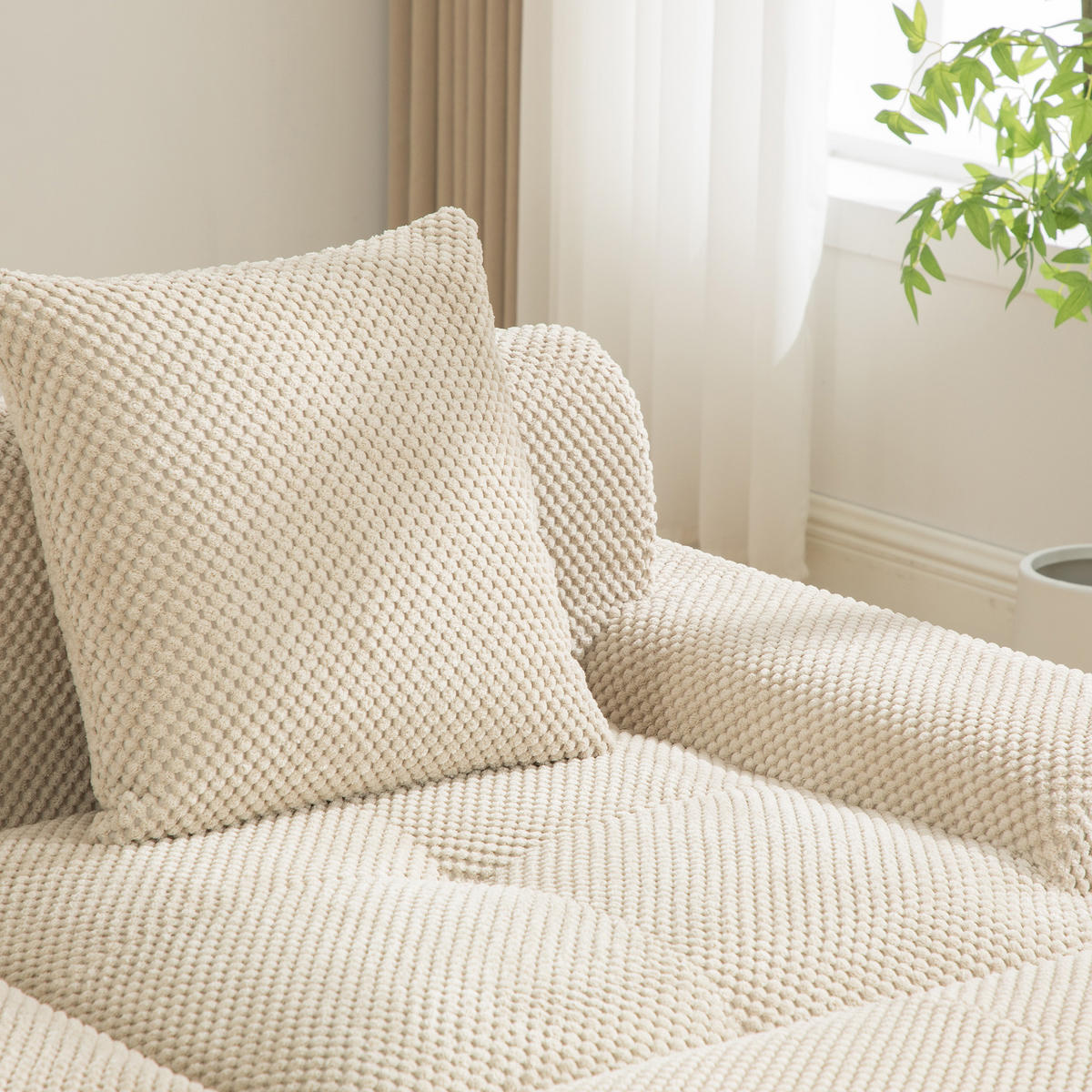 ECKSOFA Chenille Hellkhaki mit Kissen - Hellbraun, Textil (266/176cm) - WISHDOR