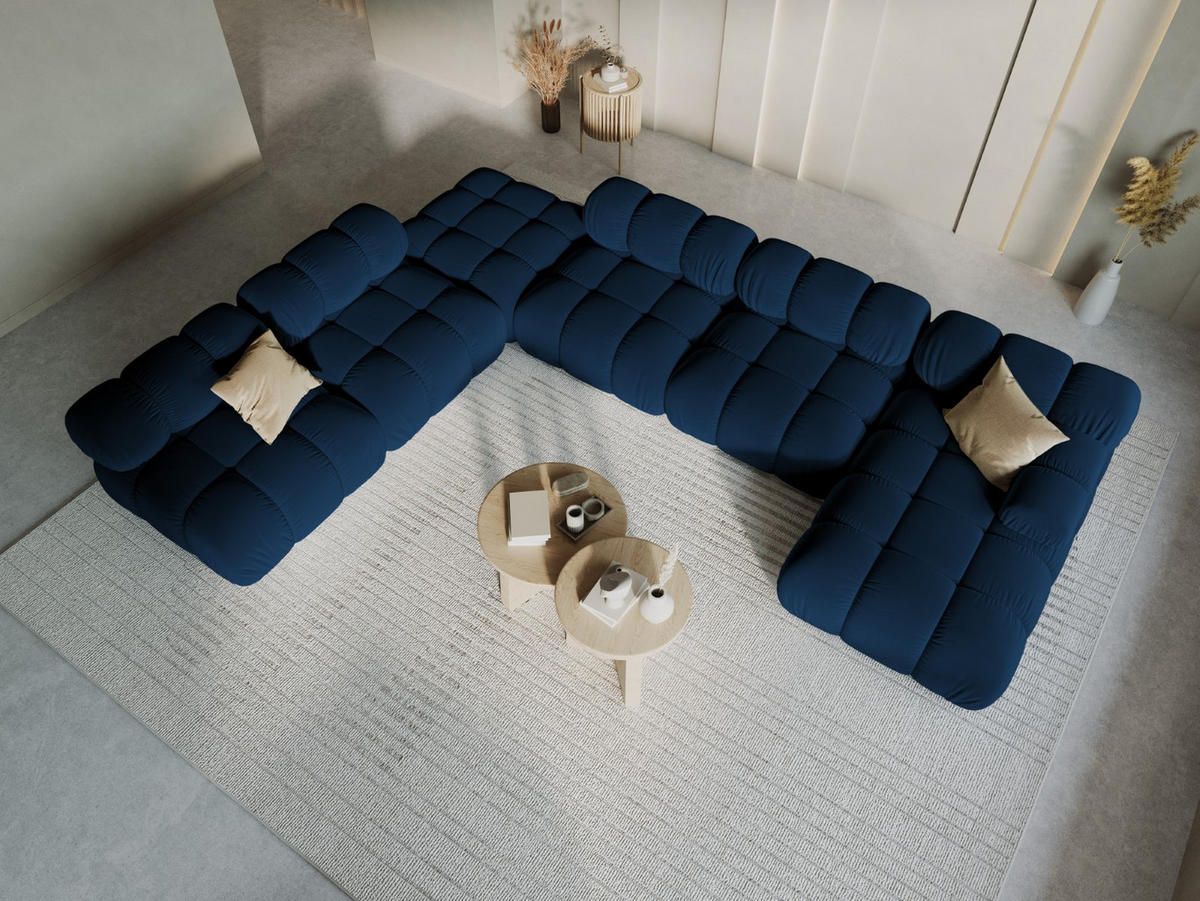 MODULARES-PANORAMASOFA links Bellis aus Samt königsblau 7 Sitzplätze - Blau, Textil (282/63/379cm) - Micadoni