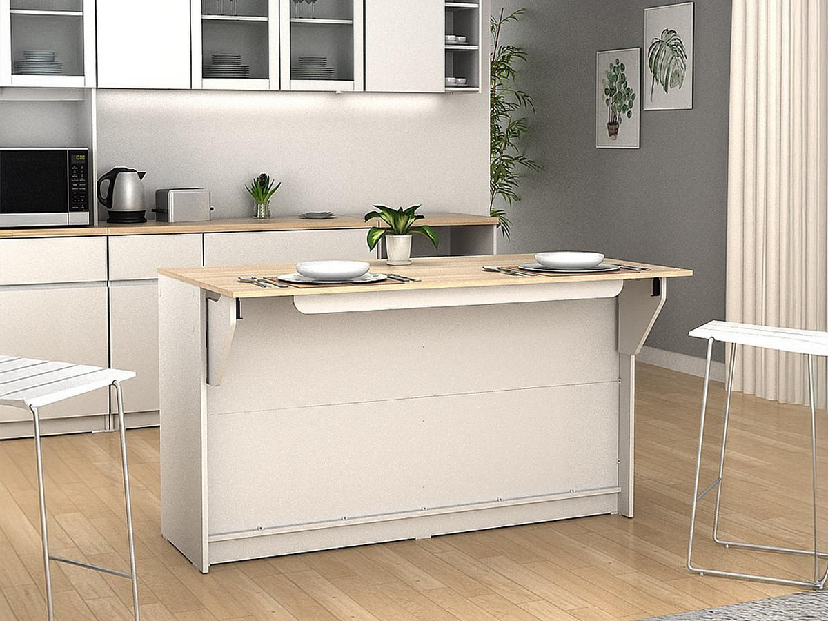 KÜCHENINSEL - 2 -Sitzer - MDF - naturfarben hell, weiß - TEKYNA - Naturfarben, Holz (140/81/75cm) - Vente-Unique