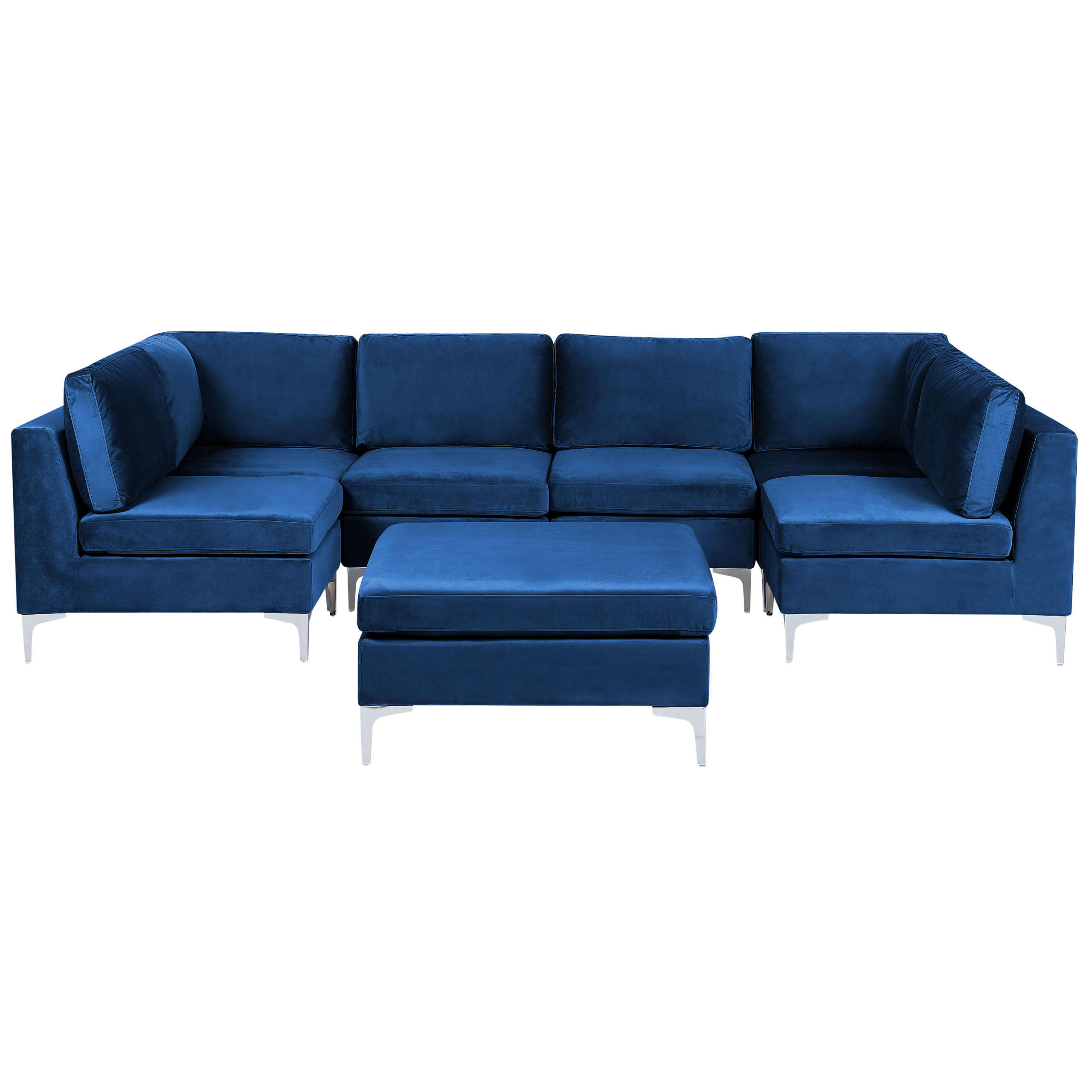 6-SITZER WOHNLANDSCHAFT U-förmig Samtstoff marineblau mit Ottomane Evja - Blau, Textil (300/84/150cm) - Beliani
