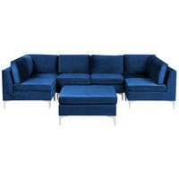 6-SITZER WOHNLANDSCHAFT U-förmig Samtstoff marineblau mit Ottomane Evja - Blau, Textil (300/84/150cm) - Beliani