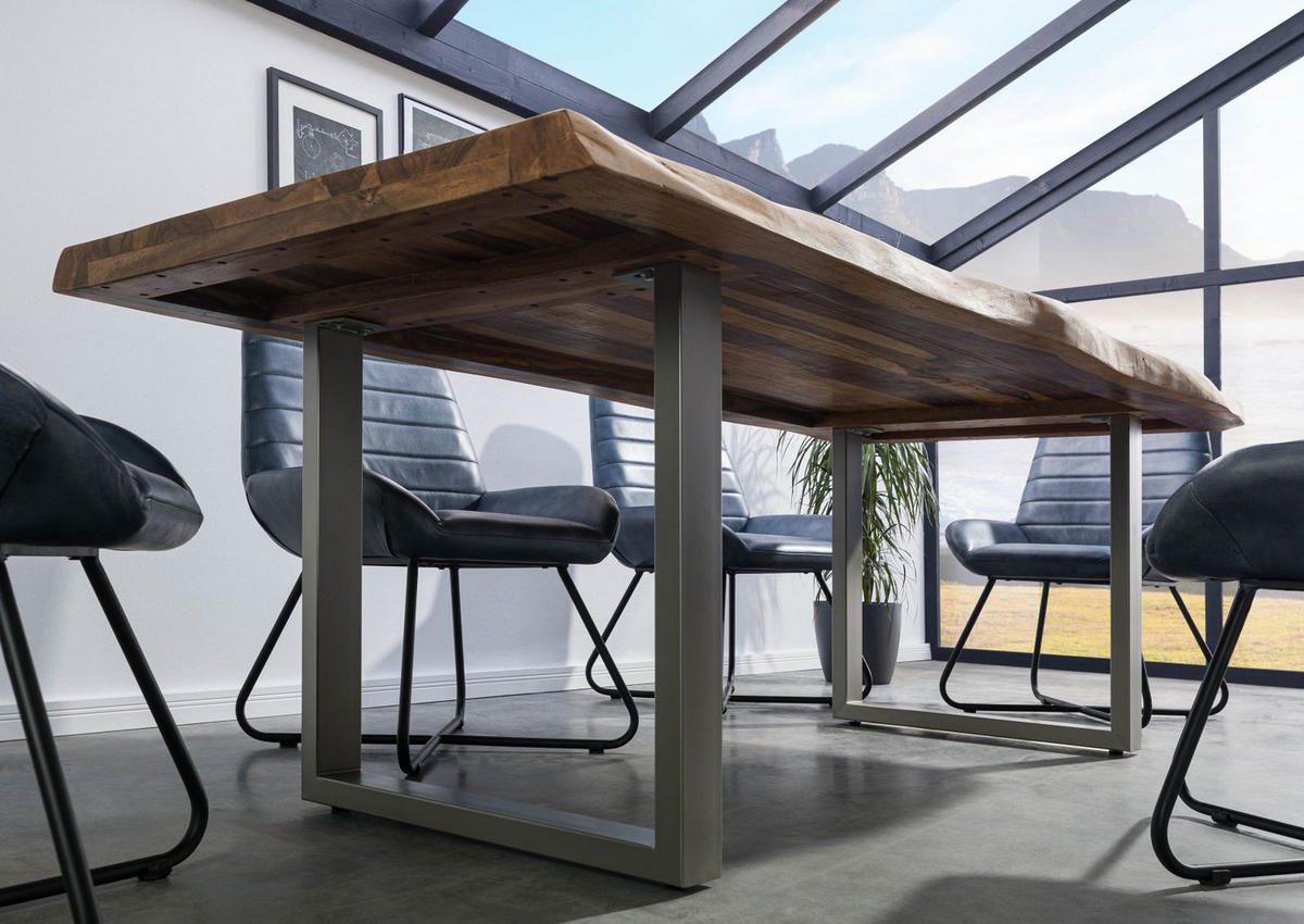 BAUMTISCH Sheesham 200x100x77 natur gebeizt / U-Beine silber matt FREEFORM 5 - Naturfarben, Holz (200/100/77cm) - Massivmoebel24