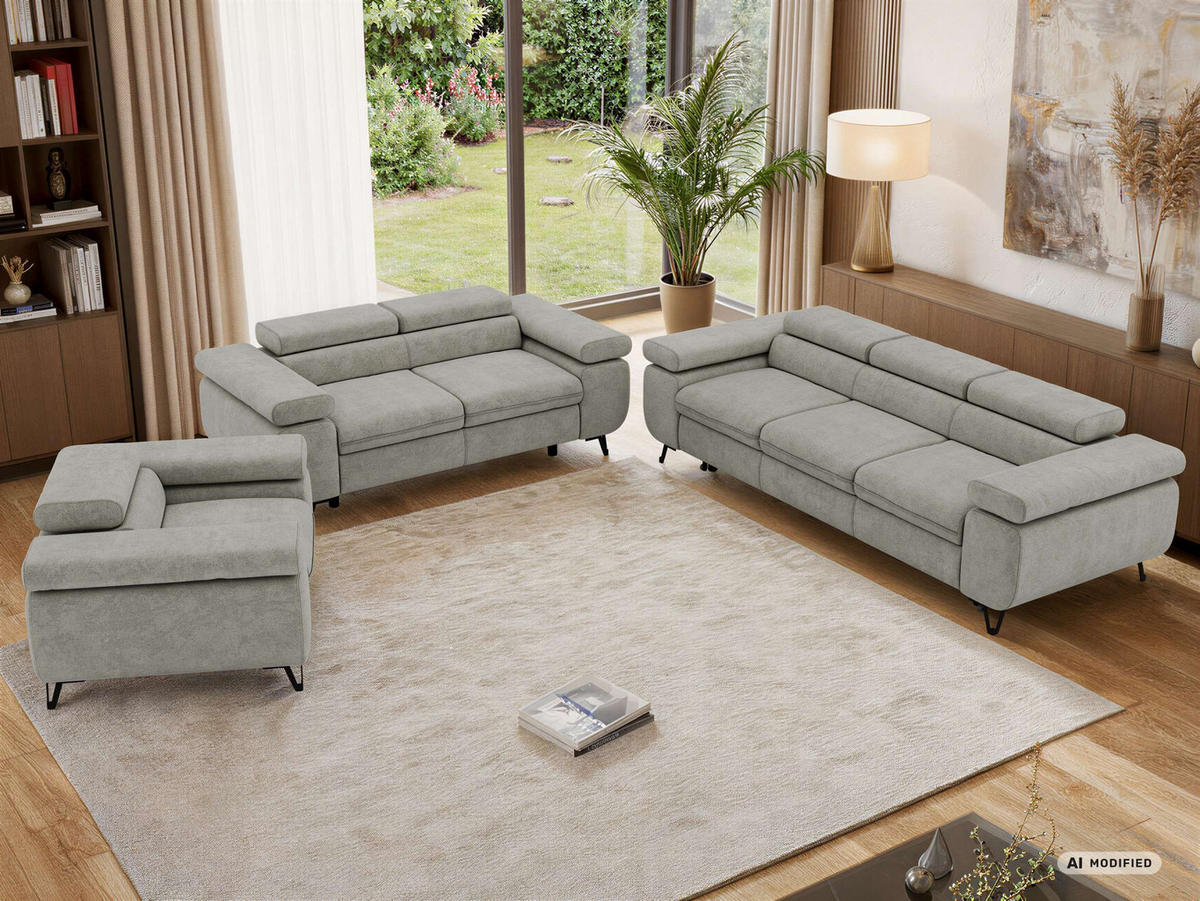 SEDACIA ZOSTAVA PETERS 1+2+3 - Sivá Štruktúrovaná látka - čierna/sivá, kov/textil (262/76/99cm) - MKS