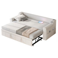 ROZKLADACIA pohovka, 90/180x190 cm, zamat béžová, Bluetooth stereo, USB a police - béžová, textil (97/69/216cm) - BEAOK