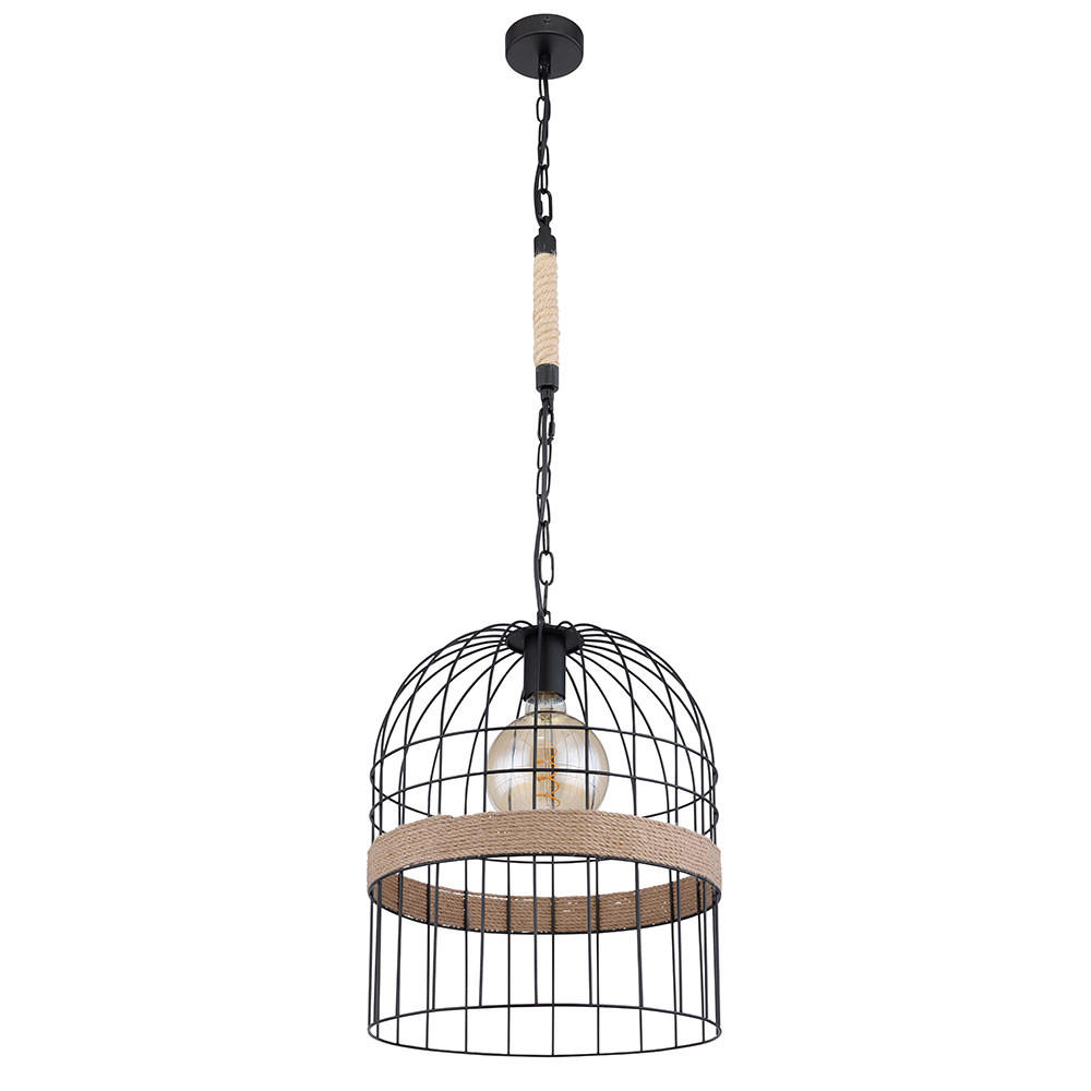 LED HÄNGELAMPE HALIA Schwarz Hanfseil - Schwarz, Metall (35/35/140cm) - Globo Lighting