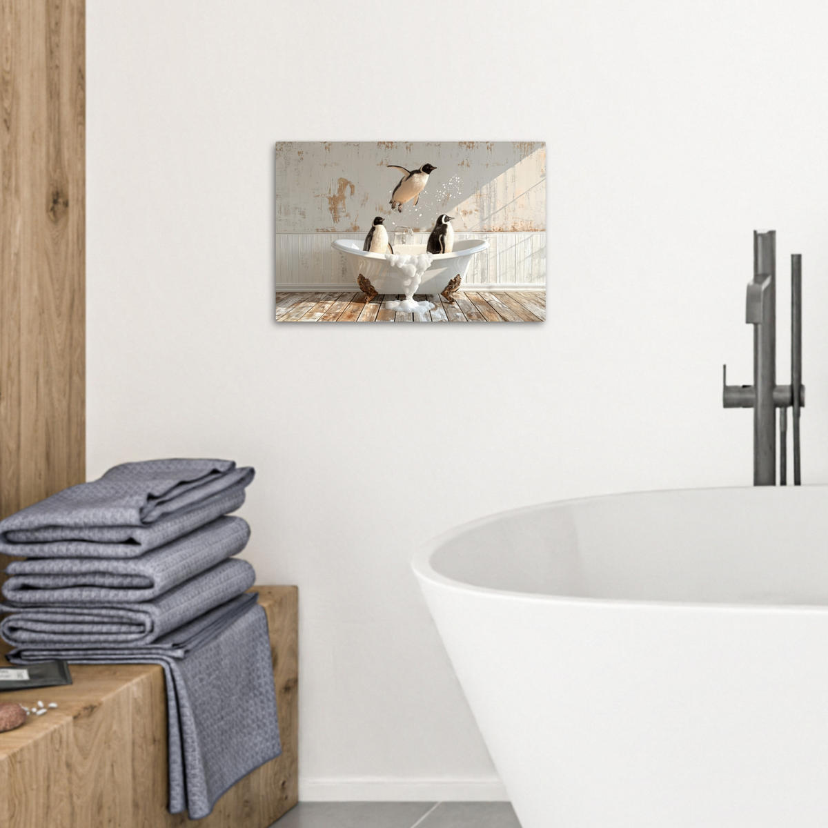 LEINWANDBILD Vintage - Pinguin - Badewanne - Schaumstoff 30x20 cm - Schwarz, Textil (30/20cm) - MuchoWow