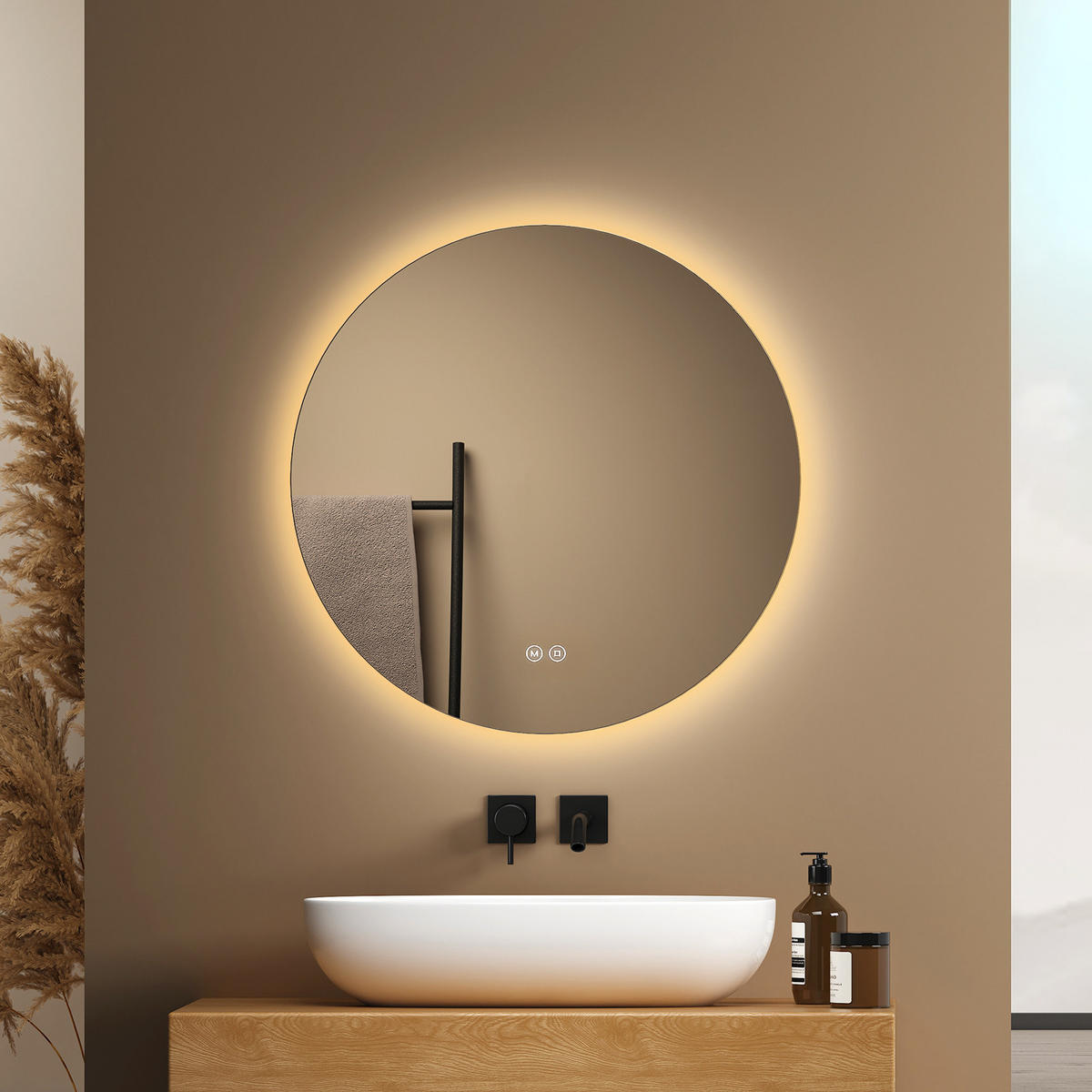 BADSPIEGEL rund mit Beleuchtung rahmenlos Ø50 cm - Weiß, Glas (50/3/50cm) - EMKE