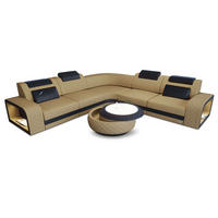 ECKSOFA Sofa Foggia Beige Schwarz Mikrofaserstoff - Beige, Kunststoff (294/294cm)