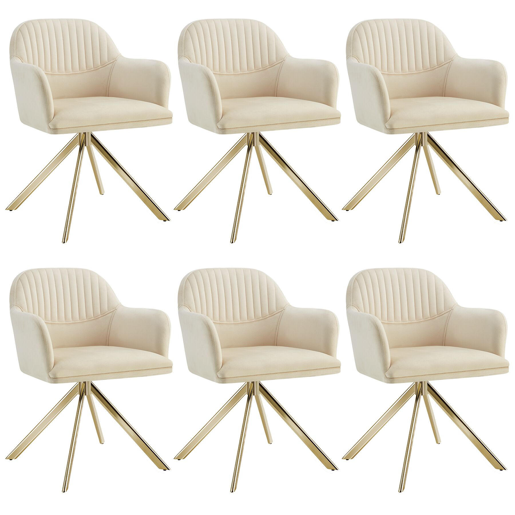 DREHSTUHL 6er Set Lona 56 x 59 x 81 cm créme/gold - Goldfarben/Creme, Textil (56/81/59cm) - tectake