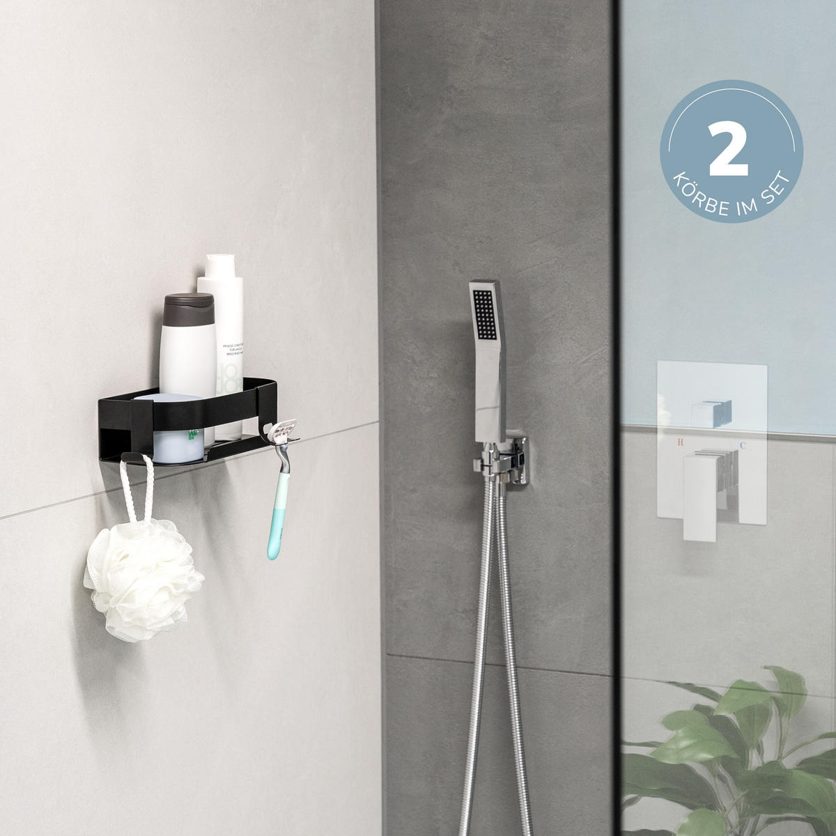 DUSCHABLAGEN 2er Set, schwarz - Schwarz, Metall (23/6.5/10.5cm) - eluno