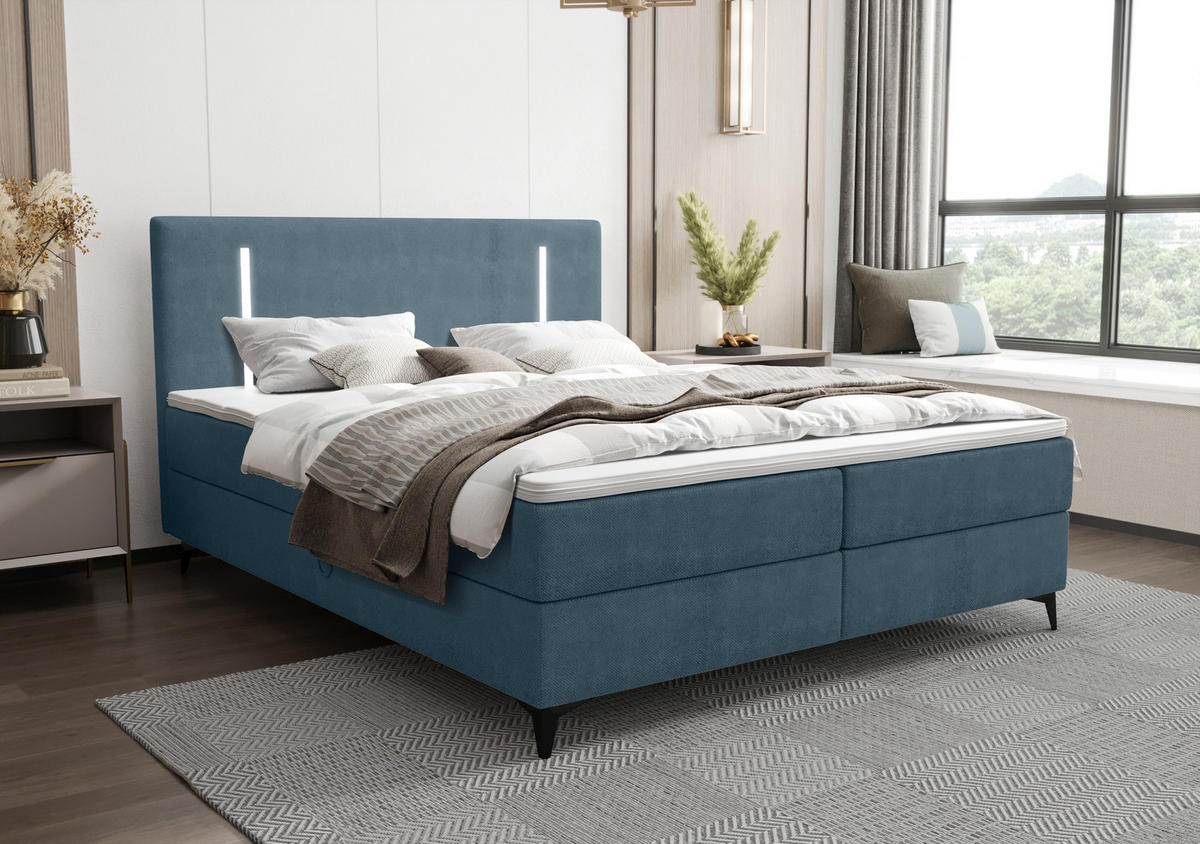 BOXBETT ONO mit Matratze H3, Bonell und Topper 140x200 CURIO 74 - Blau, Textil (140/200cm) - Bedante