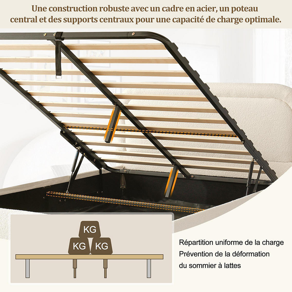 POLSTERBETT 140×190cm mit großem Stauraum in Beige - Beige, Textil (140/190cm) - KOMHTOM