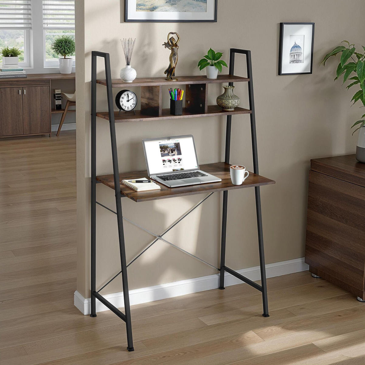 SCHREIBTISCH Exeter,85,5 x 46,5 x 140 cm,Industrial Holz dunkel, rustikal - Rostfarben, Holzwerkstoff (85.5/46.5/140cm) - tectake