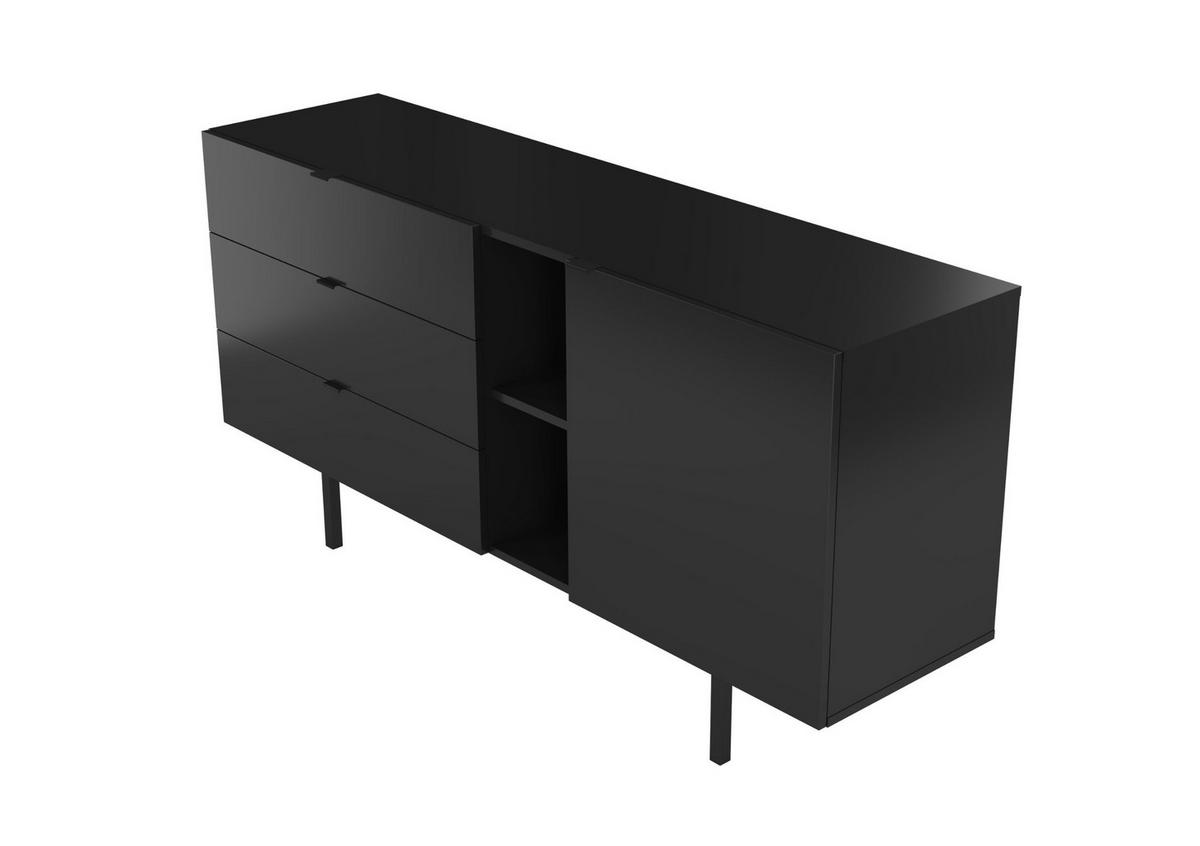 SIDEBOARD Myway, Schwarz, 3 Schubladen, Minimalistisch, 160 cm - Schwarz, Holzwerkstoff/Metall (160/80/41.6cm) - Skandica
