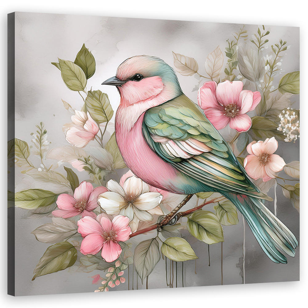 WANDBILD tiere vintage vogel - Pink, Textil (40/40cm) - Feeby