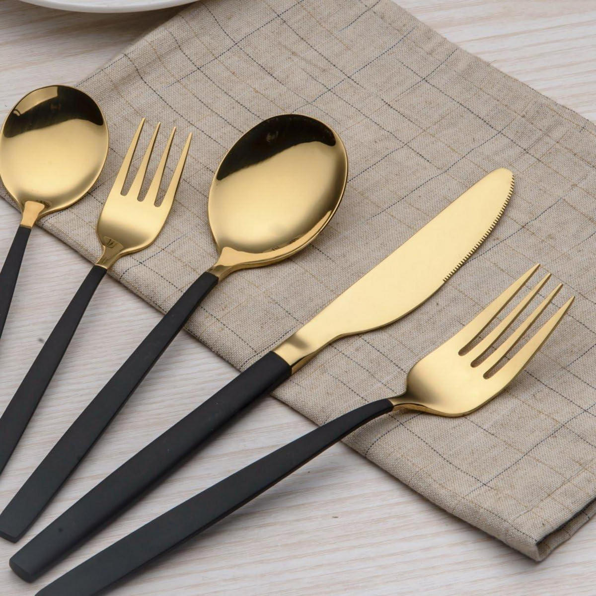 BESTECKSET 30-teilig Edelstahl Schwarz/Gold - Multicolor, Metall