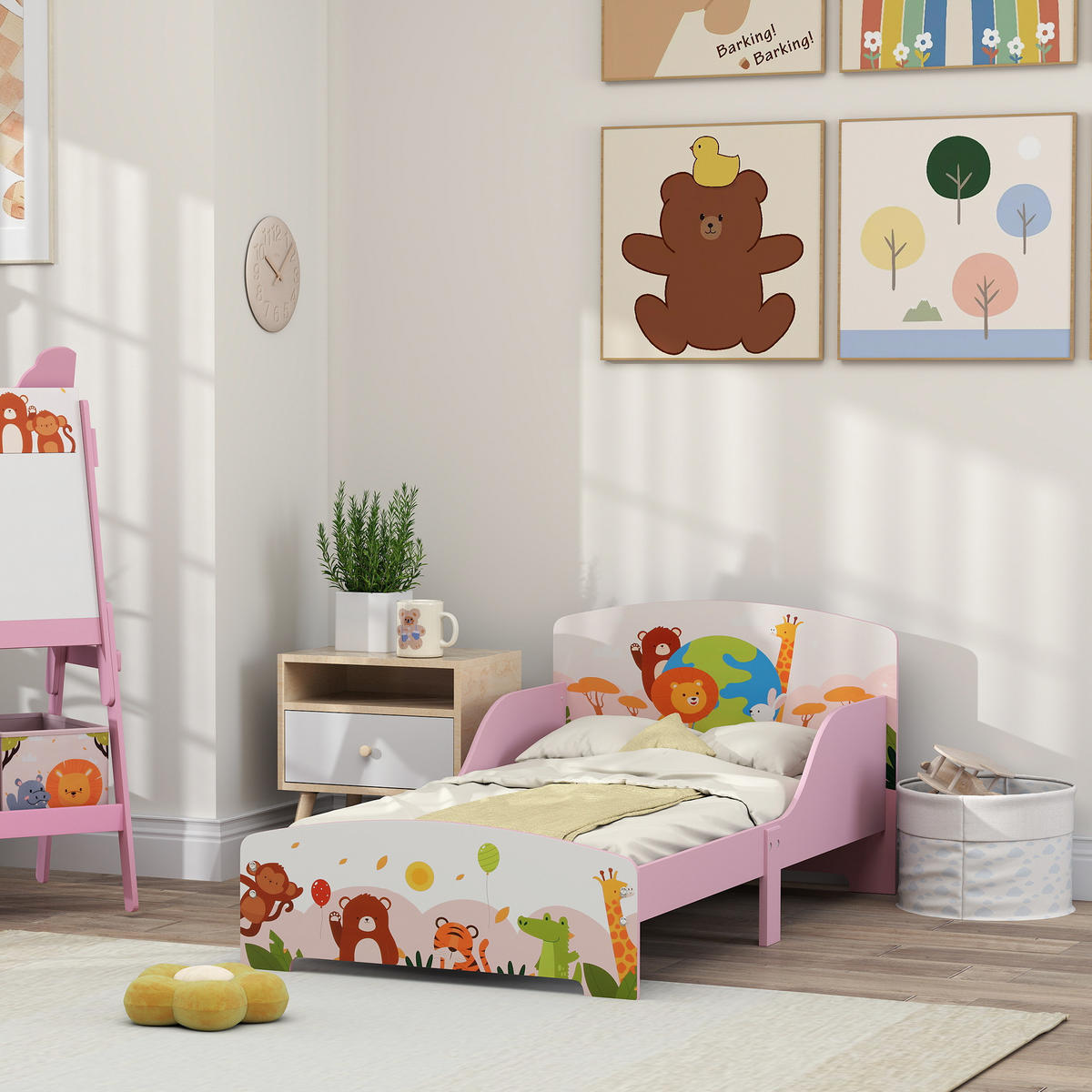 KINDERBETT 140x70 cm DE-14613mit Tiermotiv, inkl. Lattenrost Rosa - Pink, Holzwerkstoff (70/140cm) - ComfortXL