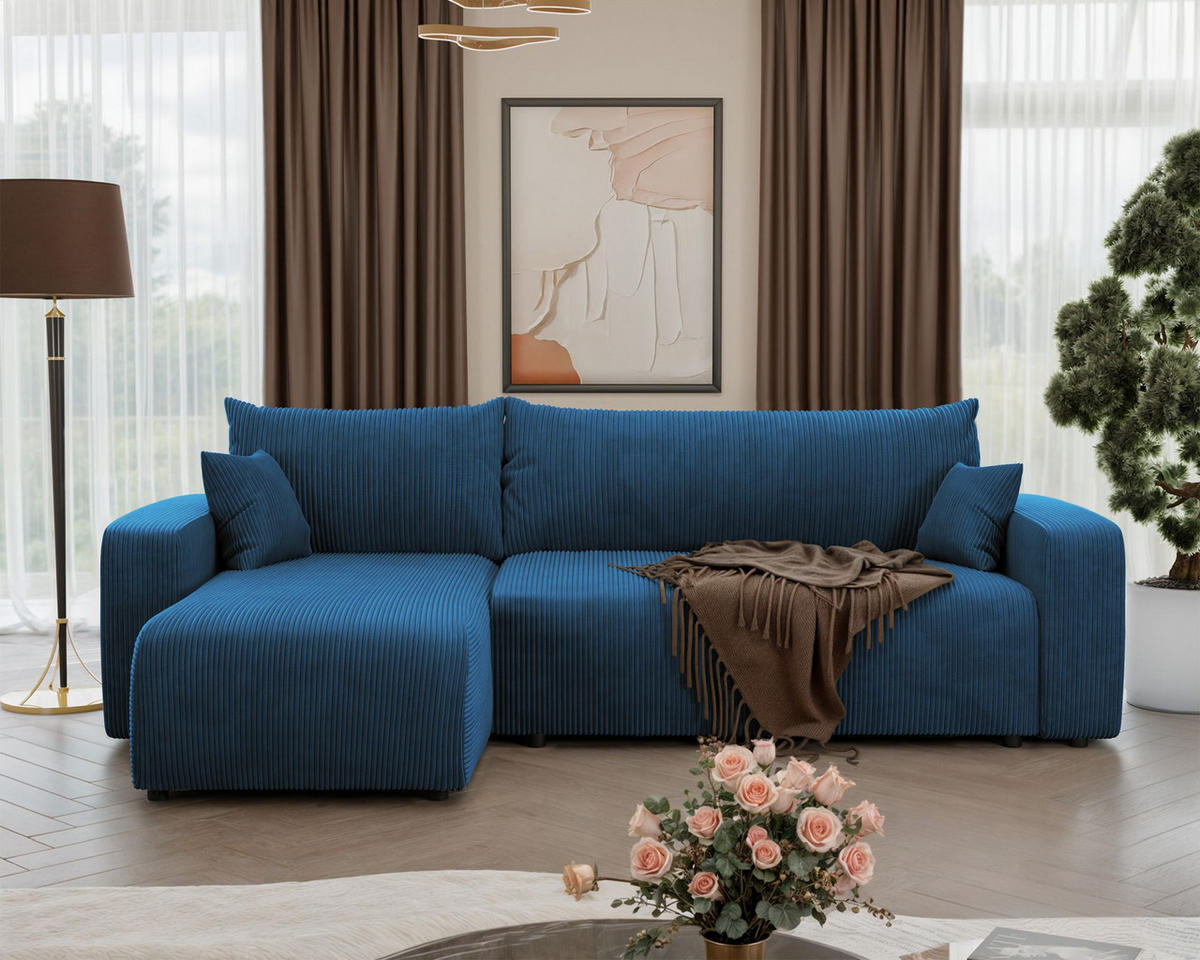 ECKSOFA Pianoni Marineblau Cordbezug - Schwarz/Dunkelblau, Kunststoff/Textil (244/140cm) - Selsey