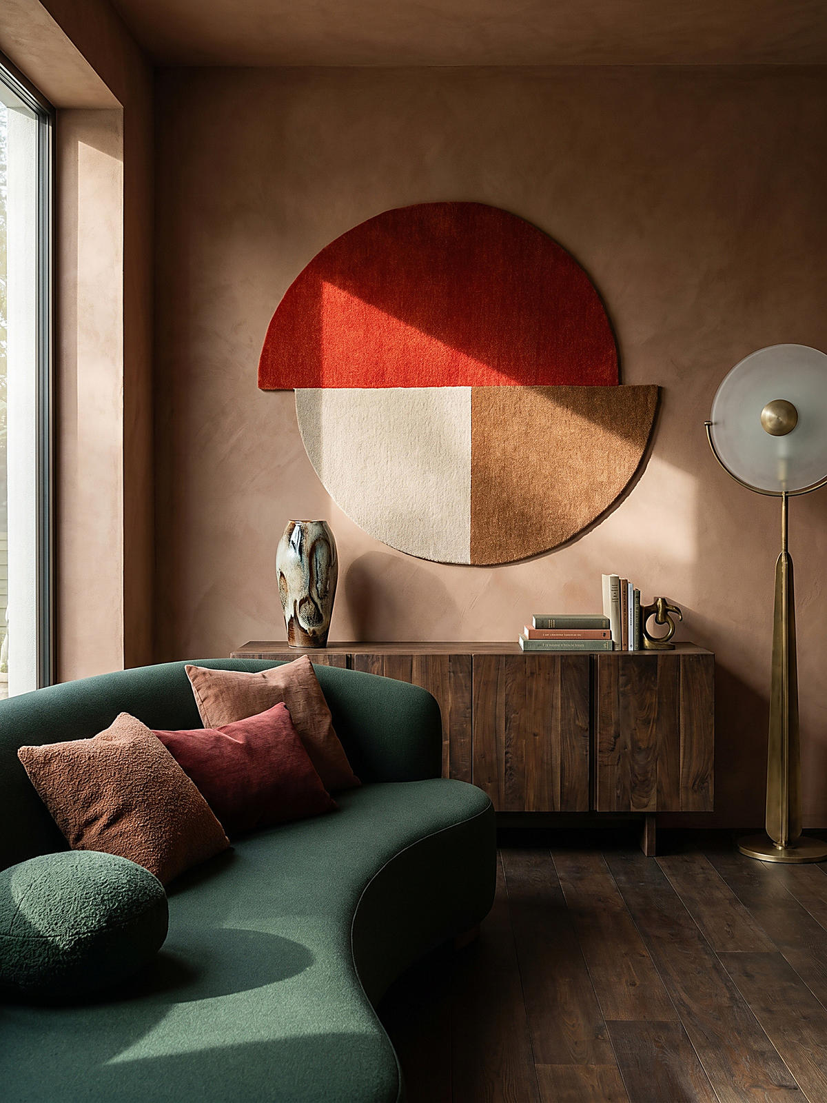 WOLLTEPPICH Segment Muster, Geometrisch, Wohnzimmer Rot-Beige Rund 200x200 - Rot, Textil (200/200cm) - KADIMA DESIGN