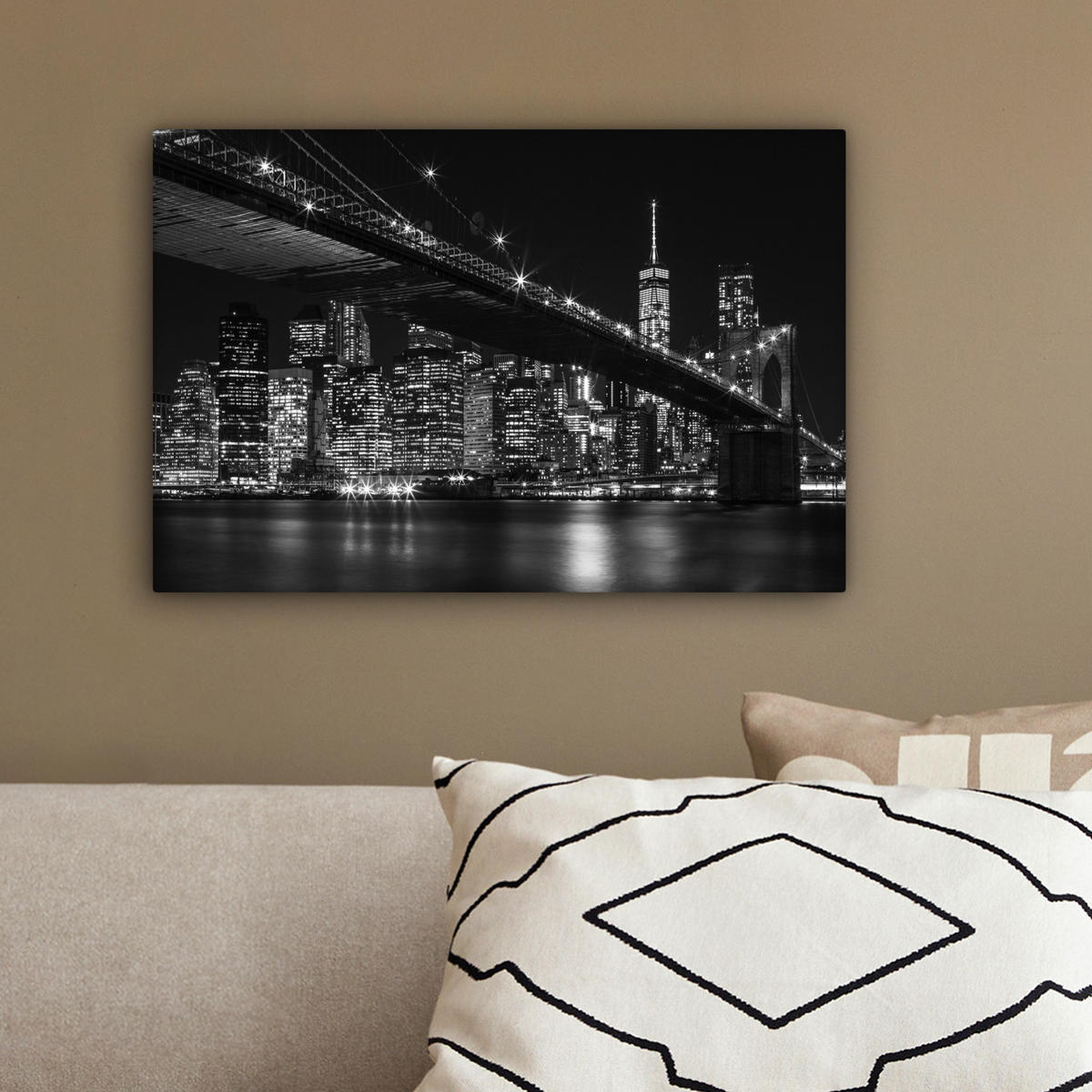 LEINWANDBILD New York - Brooklyn - Brücke 30x20 cm - Schwarz, Textil (30/20cm) - MuchoWow