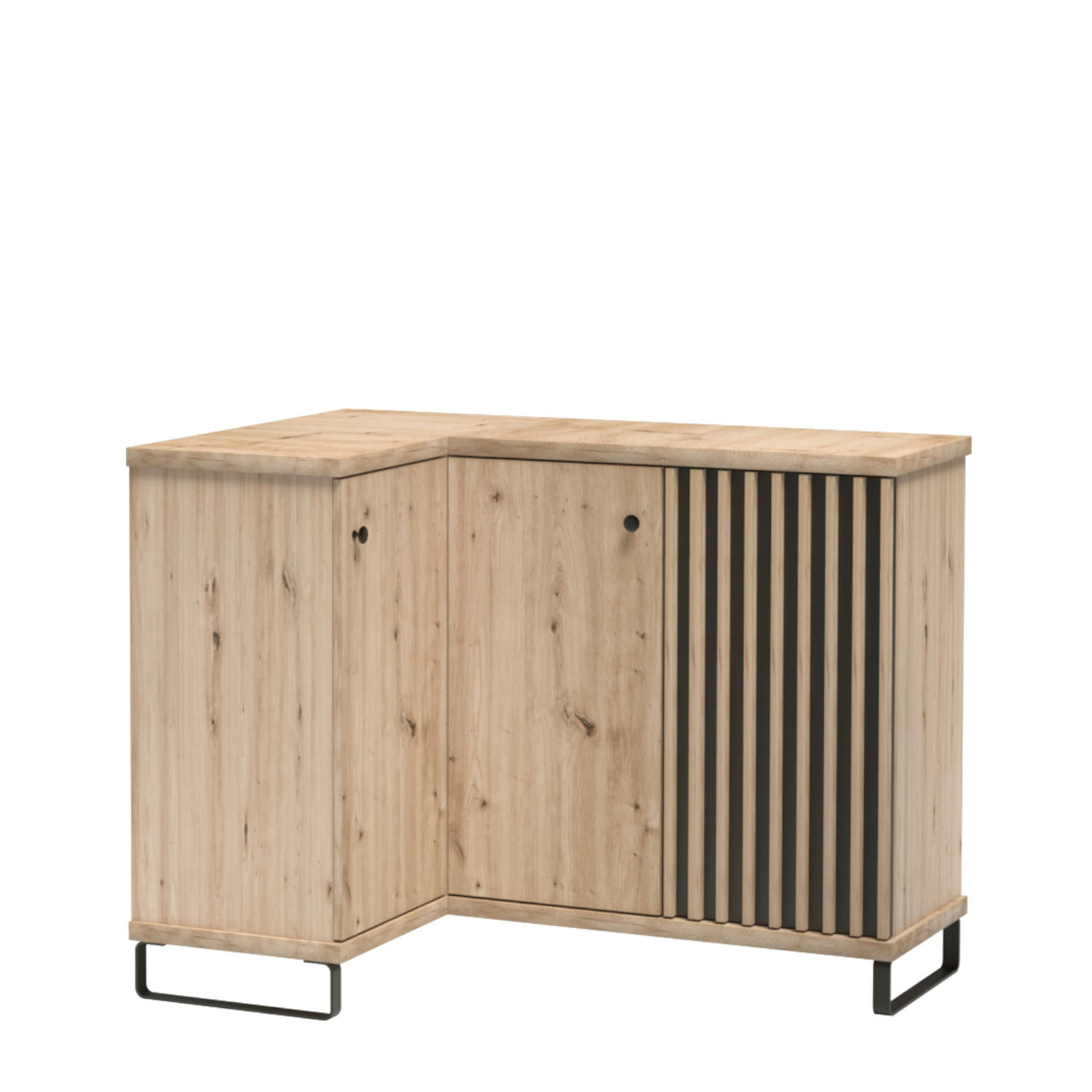 SIDEBOARD NAKUSP C12 Lamellen Eiche Artisan - Schwarz/Eiche Artisan, Glas/Holzwerkstoff (123/86/41cm) - Komodee