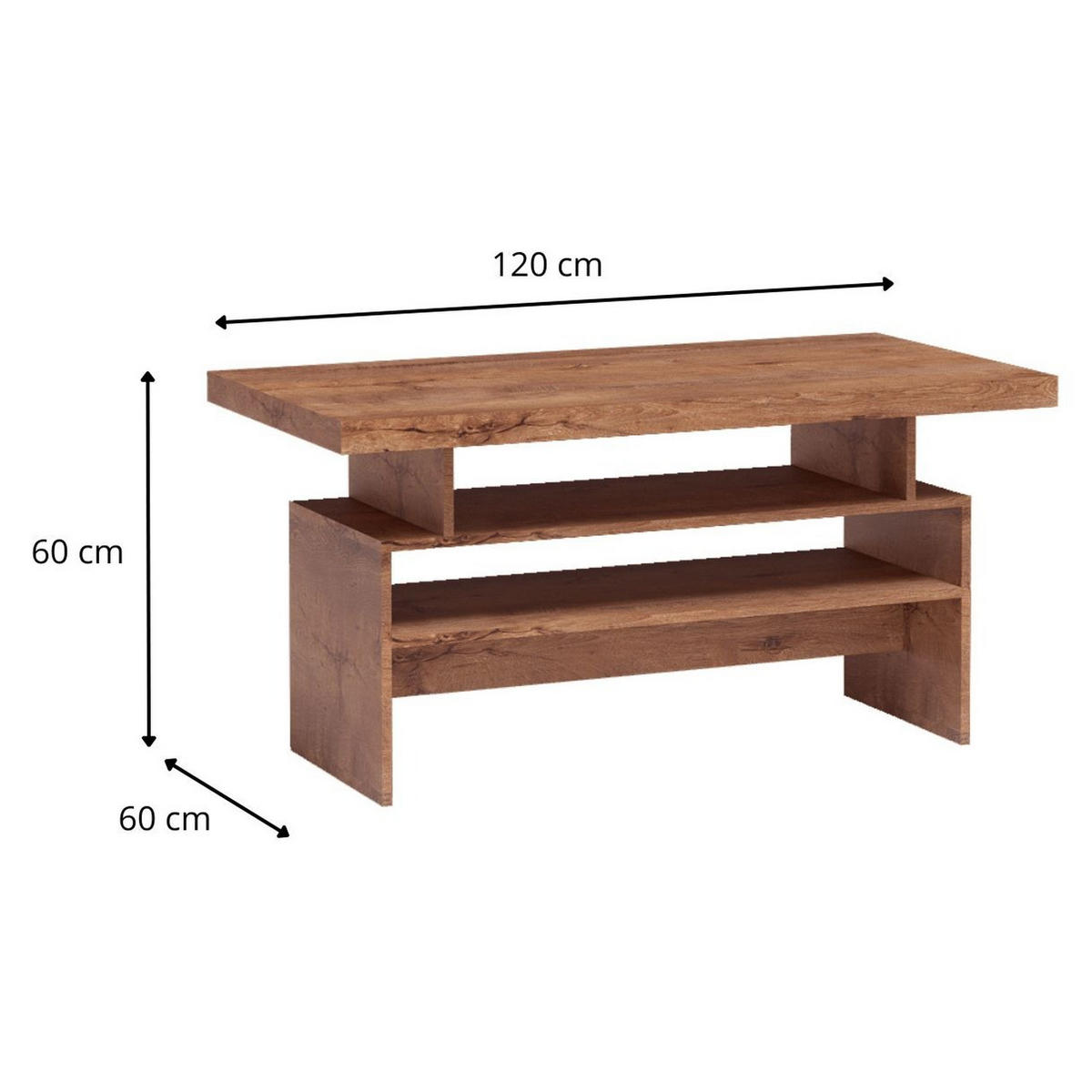 COUCHTISCH Indianapolis I-13 120 x 60 x 60 cm Esche hell - Braun, Holzwerkstoff (60/120/60cm) - Koseto