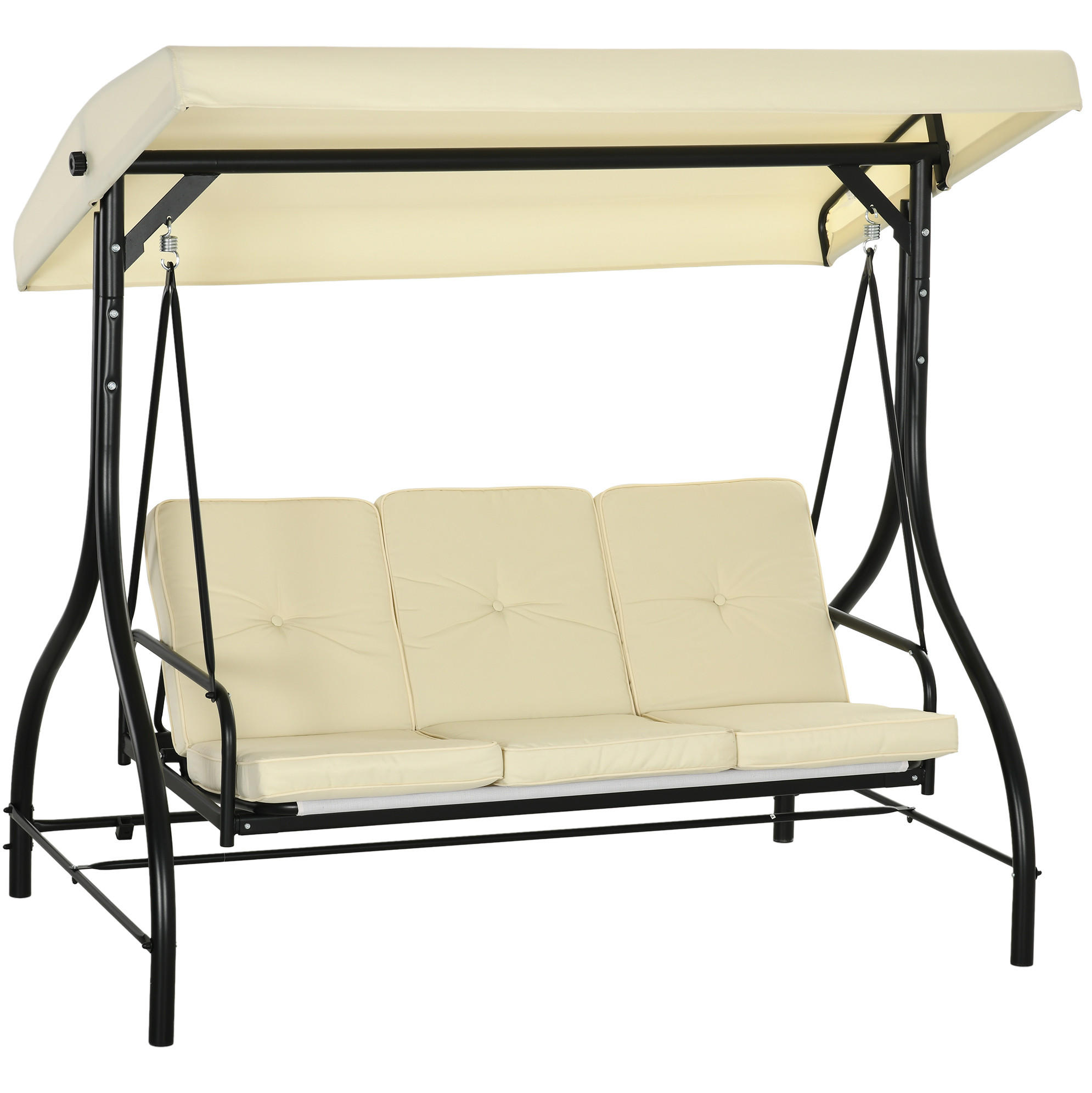 HOLLYWOODSCHAUKEL 195/117/175 cm mit Liegefunktion, verstellbarem Sonnendach und Stahlgestell, Beige - Beige, Metall (117/175/195cm) - Redom