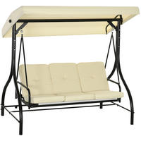 HOLLYWOODSCHAUKEL 195/117/175 cm mit Liegefunktion, verstellbarem Sonnendach und Stahlgestell, Beige - Beige, Metall (117/175/195cm) - Redom