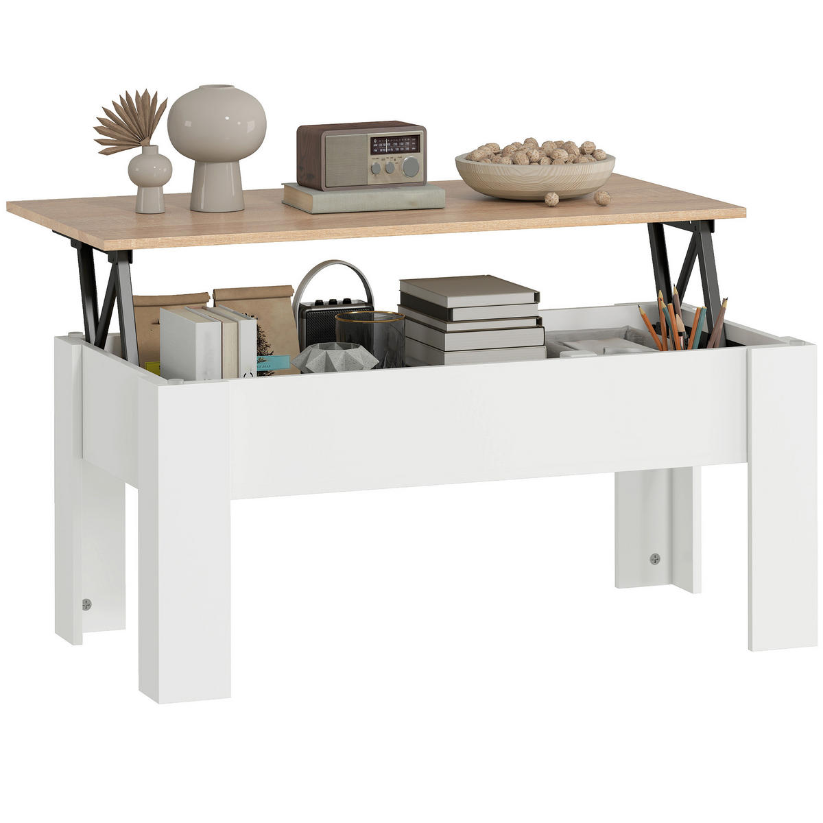 COUCHTISCH DE-15799 klappbare Platte Weiß - Weiß, Holzwerkstoff (100/50/45cm) - ComfortXL