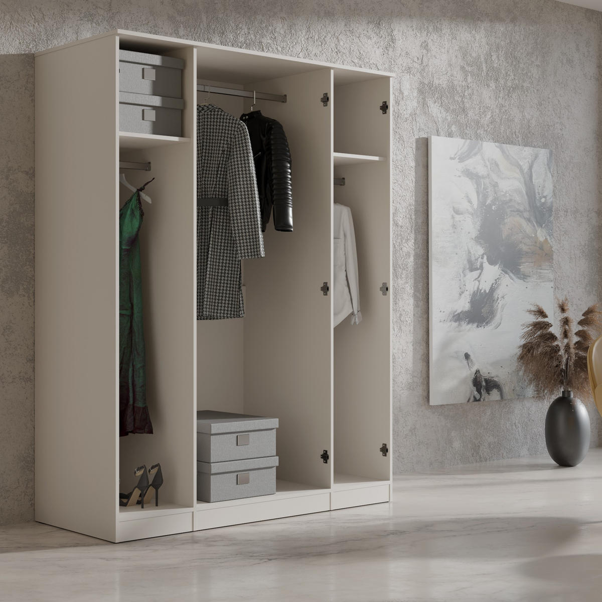 DREHTÜRENSCHRANK mit Spiegel Monza 4D 160 Kaschmir - Kaschmir/Grau, Holzwerkstoff/Metall (160/200/60cm) - mzm24