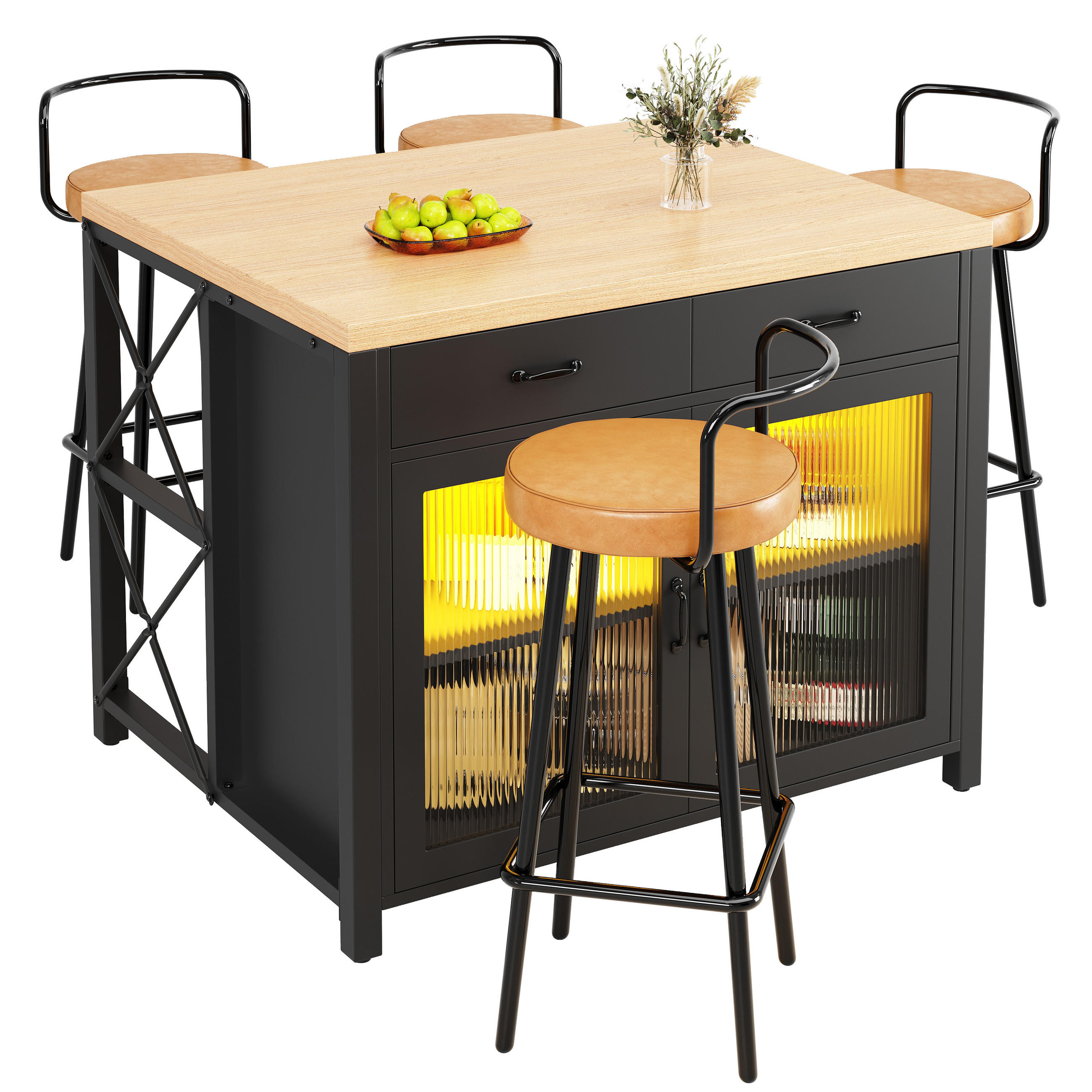 KÜCHENINSEL LED Barhocker 4 Personen Schwarz - Multicolor, Holzwerkstoff (54/13.49/112.7cm) - FLIEKS