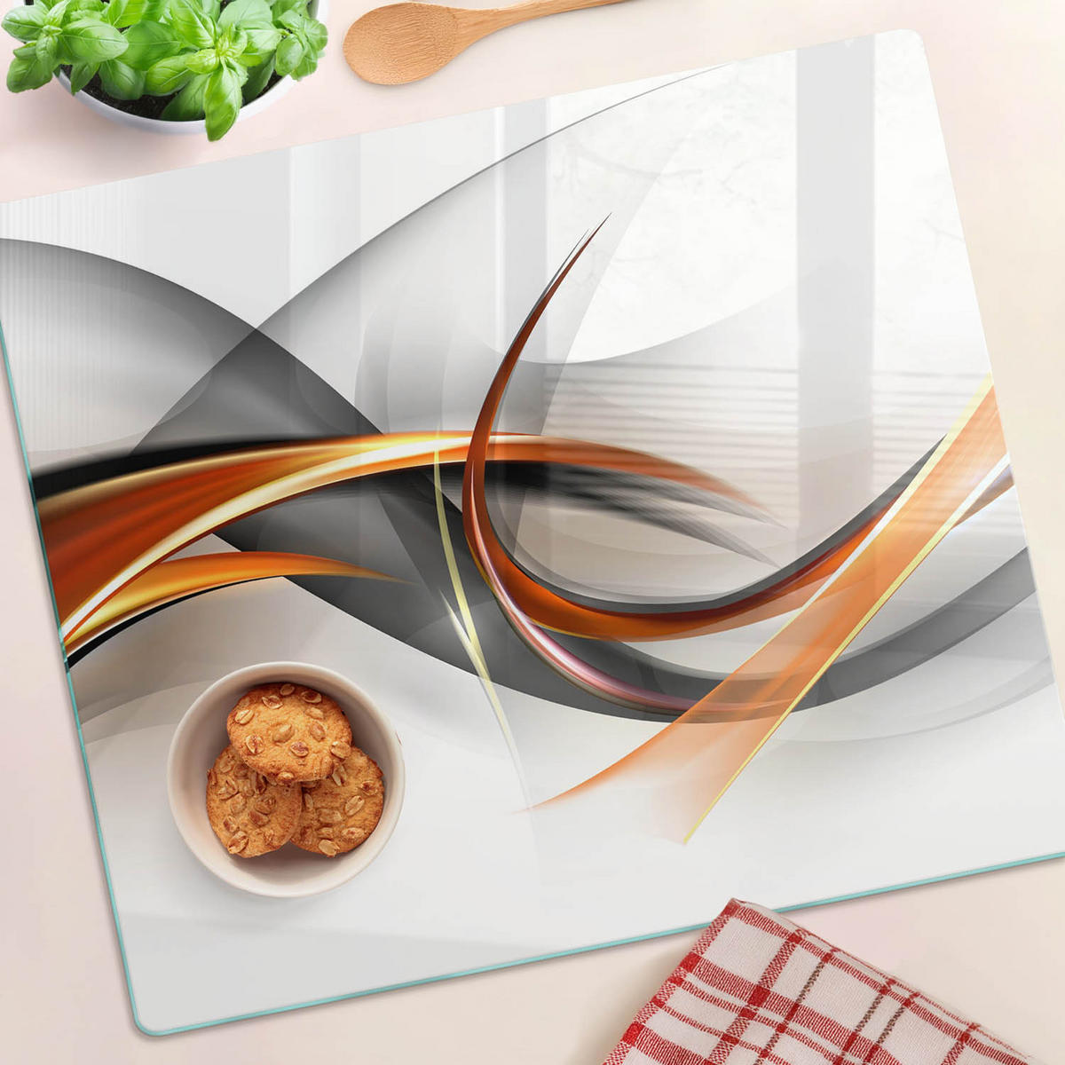 GLASPLATTE 60x52 cm Wellenabstraktion - Orange, Glas (60/0.4/52cm) - TULUP