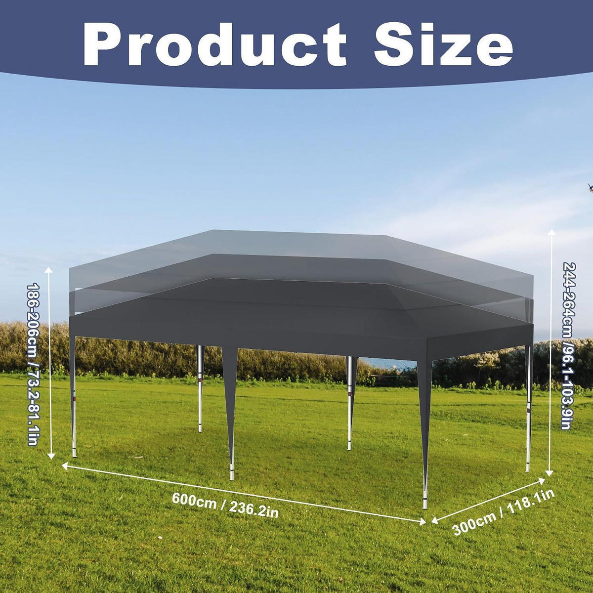 FALTPAVILLON 3x6m Wasserdicht Sonnenschutz Schwarz - Schwarz, Textil (300/265/600cm)