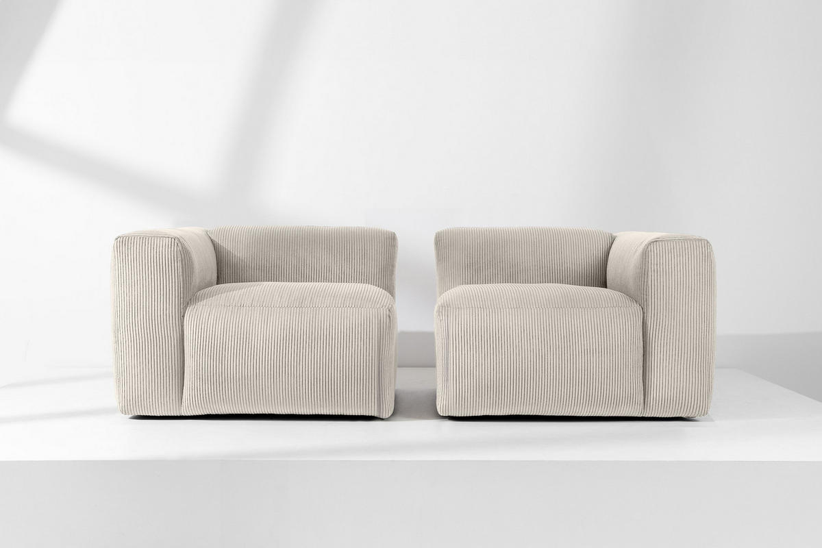 2-SITZER-MODULSOFA BUFFO mit extrem weicher und bequemer Sitzfläche, Kordstoff, cremefarben - Creme, Textil (210/73/96cm) - KONSIMO®