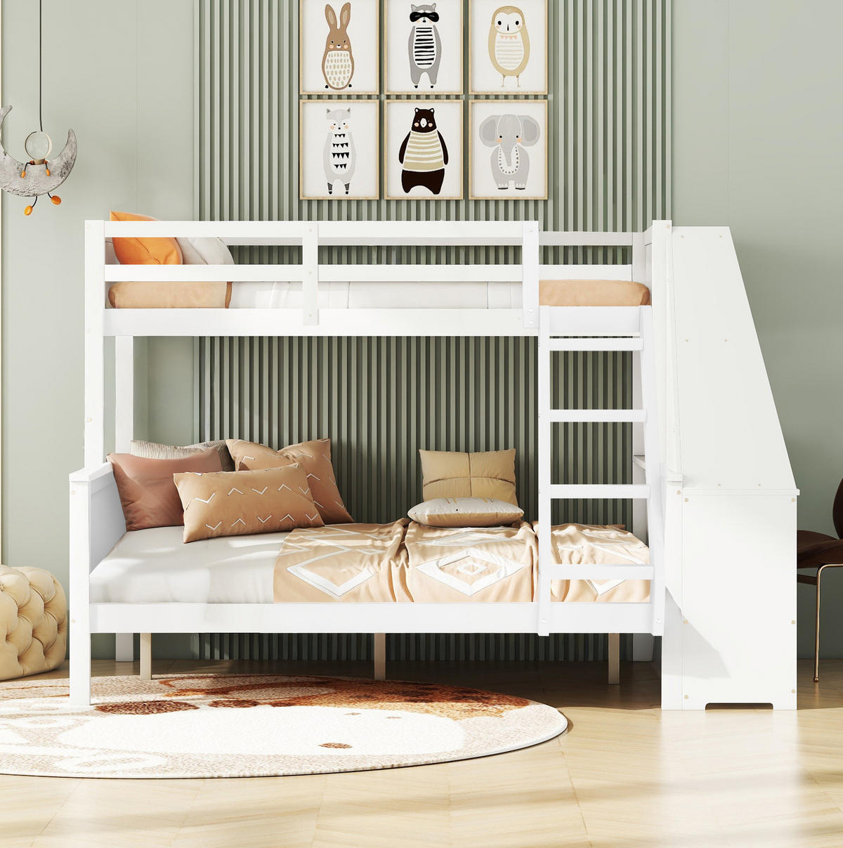ETAGENBETT 90/200 + 140/200 cm Weiß mit Schreibtisch, Regal und Stauraum - Weiß, Holz (90/200cm) - Flora Grace