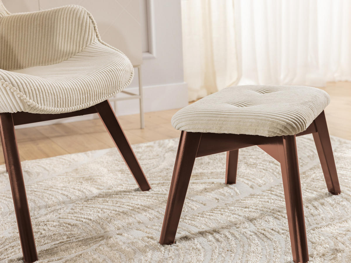 LOUNGESESSEL mit Fußhocker Lenari Beige Cordstoff mit Füßen in Braun - Beige/Braun, Holz/Textil (71/96/86cm) - S-Style Möbel