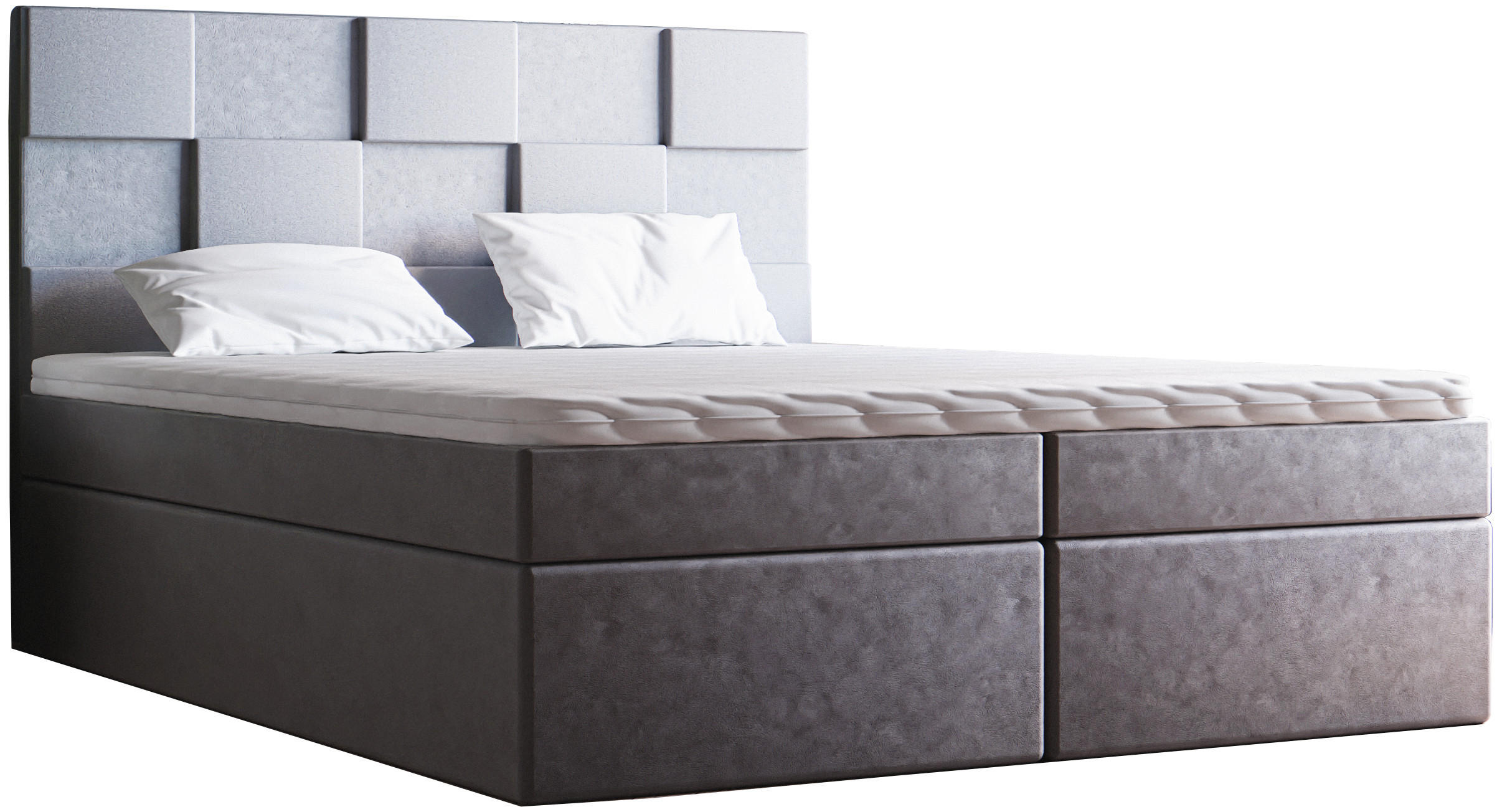 DOPPELBETT mit Matratze 140x200 Berg, Samtstoff, Bettkasten, Hellgrau - Hellgrau, Holz/Textil (140/200cm) - Emporius