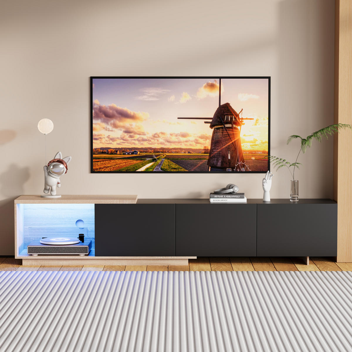 TV Lowboard LED 240x38x44 cm, integriert, Schwarz - Schwarz, Holz (240/44/38cm)