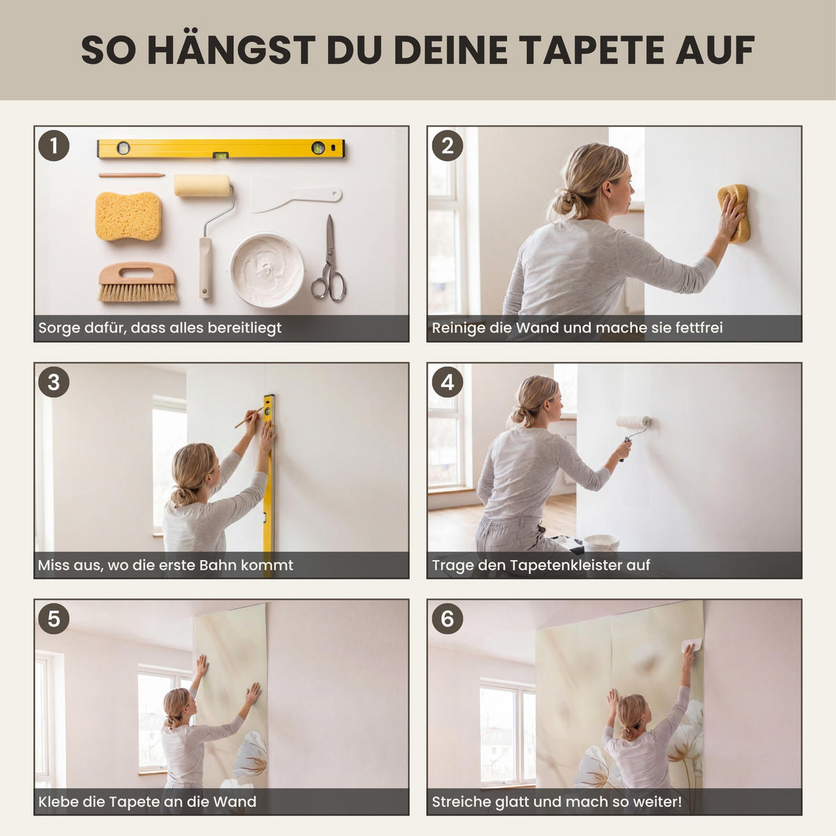 TAPETE - Wild - Blumen - Weiß - 220x280 cm - Creme, Papier (220/280cm) - OnlyWow