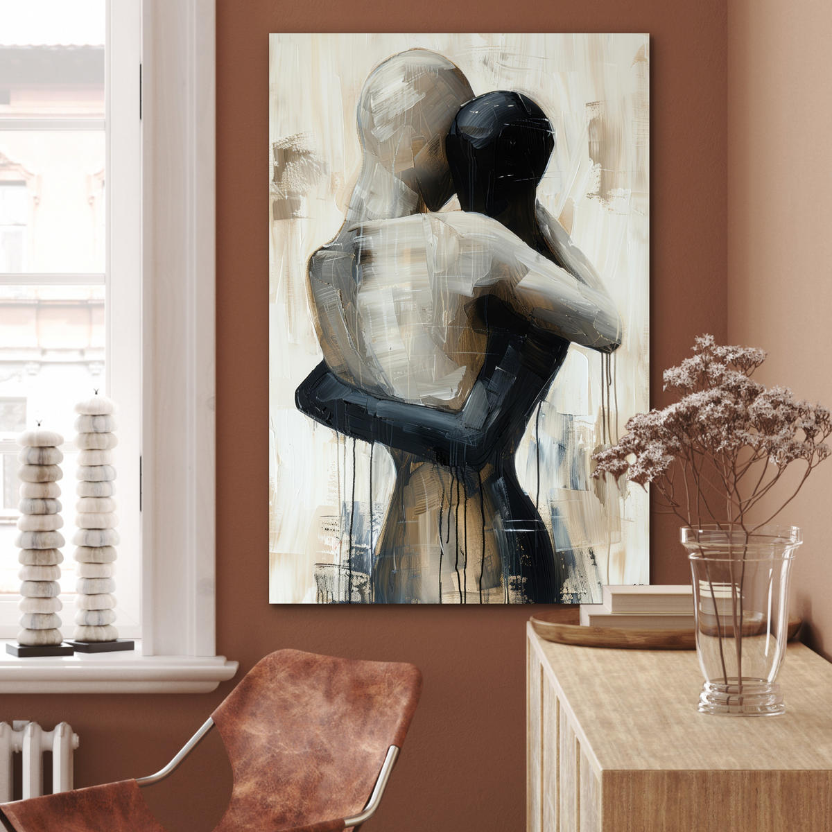 METALLBILD Abstrakt - Liebe - Schwarz und weiß - Modern 60x90 cm - Schwarz, Metall (60/90cm) - MuchoWow