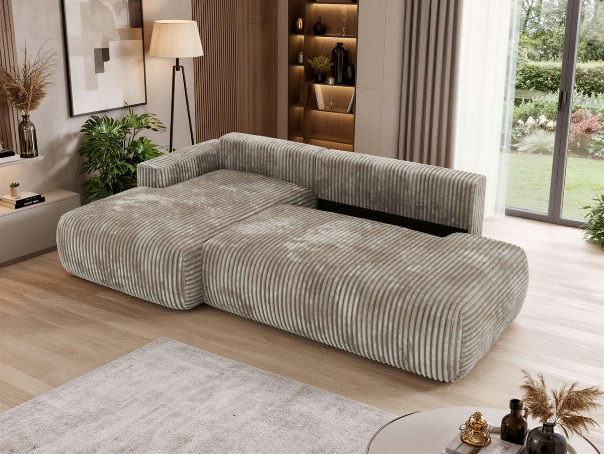 ROHOVÁ SEDAČKA TAREN L Světle hnědá Manšestr - ľavá strana - svetlohnedá/čierna, textil/plast (170/292cm) - MKS