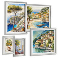 BILDER SET 5er Set - 50x50 cm & 20x30 cm & 40x60 cm Silberner Rahmen - Monochromatische Brückentürme - Silberfarben, Kunststoff (40/60cm) - TULUP