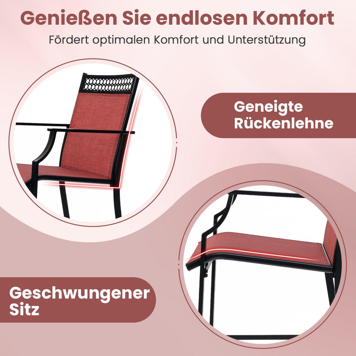 GARTENSTÜHLE Rot(2er-Set) - Rot, Metall (62/114/66cm) - COSTWAY