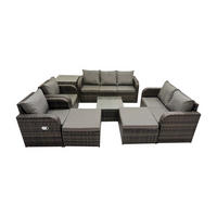 GARTENSOFA SET mit Couchtisch Polyrattan Dunkelgrau 8-teilige - Dunkelgrau/Grau, Glas/Kunststoff - Fimous