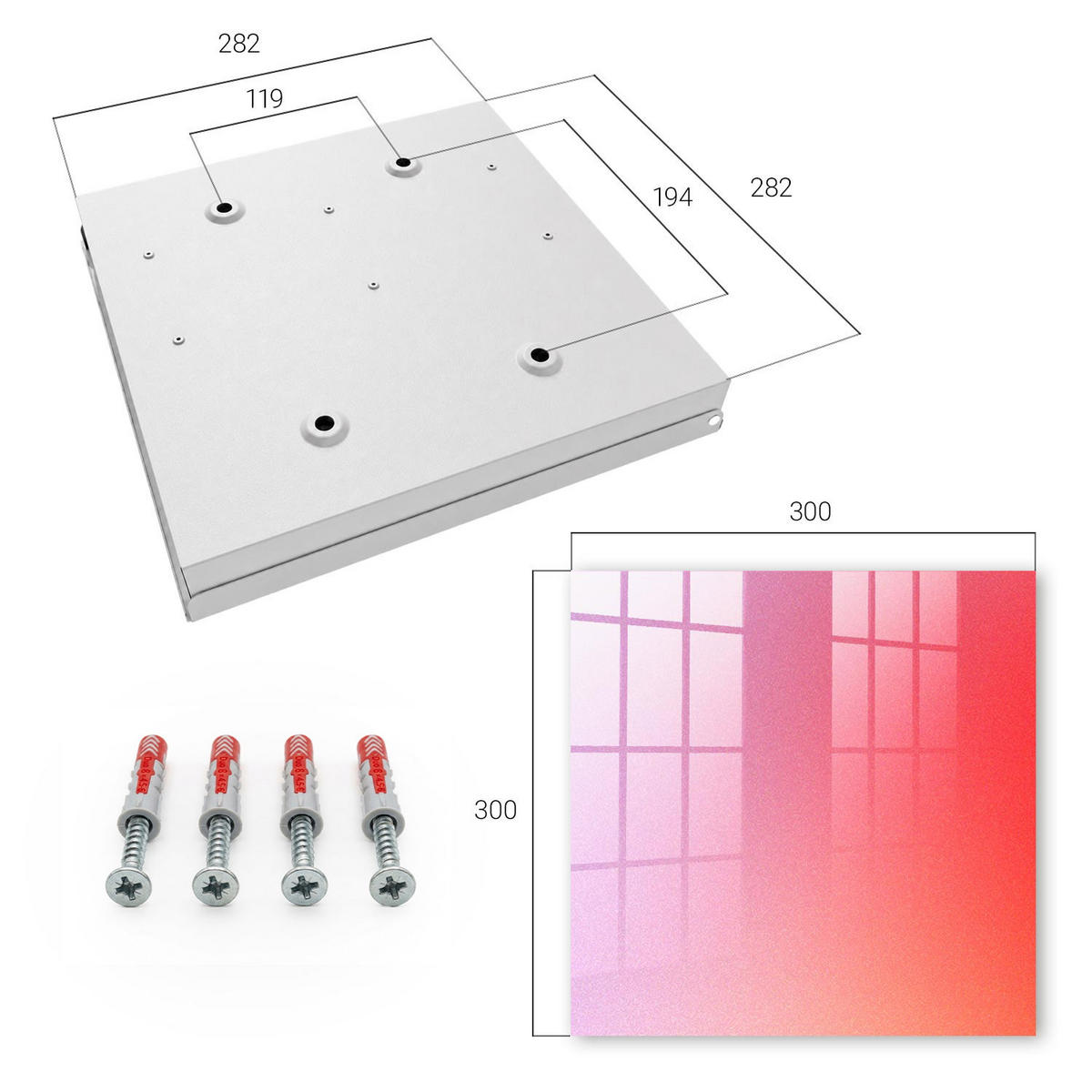 SCHLÜSSELBOX Weiß 30x30 cm – Türöffnung nach rechts - Bunter Nebel - Pink, Metall (30/30/5cm) - TULUP