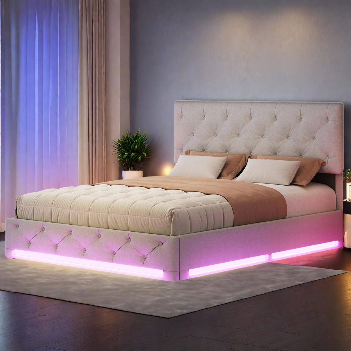 BOXSPRINGBETT 160x200 cm Beige mit LED Stauraum - Beige, Metall (160/200cm) - SHOPENTRA