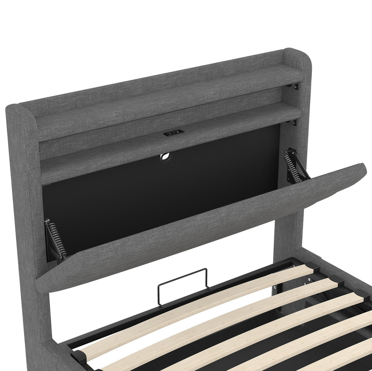 POLSTERBETT 90/200 cm Grau aus Leinen mit LED-Beleuchtung und Stauraum - Grau, Textil (90/200cm) - OKMYHOME